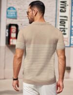 COOFANDY Men's Knit Polo Shirts Short Sleeve Striped Golf Polo Shirts Lightweight Casual Collared T Shirt - Image 4