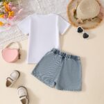 kid Young Girl Clothes Outfits Cute Sweet Bowknot Print T-Shirt + Bowknot 2 In 1 Denim Short Summer Clothing Set - Image 8