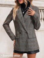 Mina Self 2025 Fall Women's Plaid Houndstooth Blazer Jacket - Fully Lined Business Casual Elegant Work Suit with Pockets - Image 5