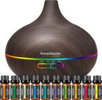 InnoGear Aromatherapy Diffuser & 10 Essential Oils Set, 400ml Diffuser Ultrasonic Diffuser Cool Mist Humidifier with 4 Timers 7 Colors Light Waterless Auto Off for Large Room Office, Dark Wood Grain - Image 2