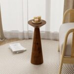 Farmhouse Tall Pedestal End Table Small Solid Wood Martini Table Plant Stand Modern Round Drink Table for Small Space Living Room, Walnut - Image 8