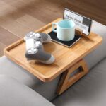 Couch Arm Tray with 360°Phone,Bamboo Folding Sofa Tray,Sofa Armrest Trays Clip-On Couch Desk for Drinks,Snacks,Phone,Remote Control（Natural） - Image 4
