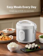 TOSHIBA Rice Cooker & Steamer Simple 5.5 Cup(Uncooked) with Steaming Basket, Removable Non-Stick Inner Pot & Inner Lid, for Soups, Stews, Grains&Oatmeal, One Touch&Keep Warm Function, Silvery White - Image 3