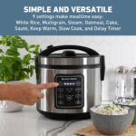 West Bend Rice & Grain Multi Cooker Programmable with 9 Preset Functions, Features Delay Start and Keep Warm Functions and Steam Basket, 20 Cups Cooked, Stainless Steel - Image 4