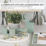 Aesthetic Desk Accessories Set - A Complete Desktop Organizer Set For Women Enhances Any Office Decor - An Office Supplies Kit w Gold Finish incl. Pen Holder, Scissors, Stapler, Tape Dispenser & More - Image 4