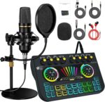 Podcast equipment bundle, with live sound card audio mixer, equipped with 3.5mm microphone, podcast microphone bundle for streaming content creation, recording, singing, and live broadcasting - Image 2