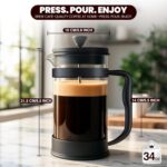 Utopia Kitchen 34 Ounce 1 Liter French Press Coffee Maker, Tea Maker, Travel Coffee Presses, Heat Resistant Thickened Borosilicate Coffee Pot for Camping Travel Gifts, Black Pack of 1 - Image 5