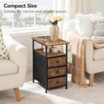 HOOBRO End Table, Narrow Side Table with Charging Station, Nightstand with 3 Non-Woven Fabric Drawers, Bedside Table for Small Spaces, for Living Room, Bedroom, Rustic Brown and Black BF483UBZ01 - Image 6