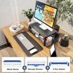 Desk Organizer and Accessories, 2-Tier Computer Monitor Stand Riser with Drawer and 2 Pen Holders, Office Desk Accessories for Office Supplies, Black - Image 8