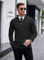 COOFANDY Men's Quarter Zip Sweaters Slim Fit Lightweight Knitted Mock Neck Pullover Casual Polo Sweaters - Image 5