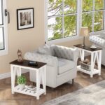 ChooChoo Farmhouse End Table, Narrow Side Table, Slim End Table with Storage Shelf for Small Spaces, Rustic Nightstand, for Living Room, Bedroom White - Image 5