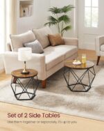VASAGLE Small Coffee Table Set of 2, Round Coffee Table with Steel Frame, Side End Table for Living Room, Bedroom, Office, Rustic Brown and Ink Black - Image 5