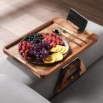 Acacia Wood Couch Arm Tray with 360°Phone Holder,Folding Sofa Armrest Tray,Couch Arm Table Clip-On Couch Desk for Drinks,Snacks,Phone,Remote Control - Image 4