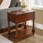 Narrow End SideTable with Drawer and Storage Shelf, Solid Wood Sofa Tables, Slim Beside Table-, Telephone for Small Spaces, Living Room, 22"L x 13"W x 22.7"H No-tools Assembly Dark Walnut BBJ004DWA - Image 2