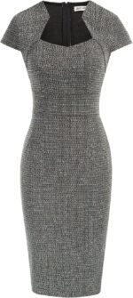 GRACE KARIN Women's Gorgeous Pencil Dress Cap Sleeve Tweed Pencil Dress for Work - Image 2