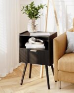 Black Nightstand,Modern Bedside Table with Storage Drawer and Open Wood Shelf, for Living Room, Bedroom and Small Spaces, Accent Night Stand with Solid Wood Legs, Easy Assembly,Classic Black - Image 7