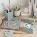 Aesthetic Desk Accessories Set - A Complete Desktop Organizer Set For Women Enhances Any Office Decor - An Office Supplies Kit w Gold Finish incl. Pen Holder, Scissors, Stapler, Tape Dispenser & More - Image 7