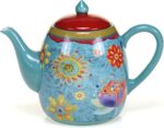 Tunisian Sunset Ceramic Teapot – 40 oz. Blue Floral Boho Teapot with Lid, Bright Multicolor Folk-Inspired Design for Tea Lovers, Entertaining & Eclectic Kitchen or Gift Giving - Image 2