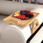Couch Arm Tray with 360°Phone,Bamboo Folding Sofa Tray,Sofa Armrest Trays Clip-On Couch Desk for Drinks,Snacks,Phone,Remote Control（Natural） - Image 3