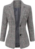 ebossy Women's Notch Lapel 2 Button Boyfriend Blazer Suit Houndstooth Plaid Jacket Coat - Image 2
