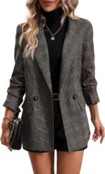 Mina Self 2025 Fall Women's Plaid Houndstooth Blazer Jacket - Fully Lined Business Casual Elegant Work Suit with Pockets - Image 2