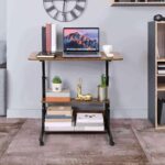 Adjustable Table Student Computer Desk Portable Home Office Furniture Small Spaces Sofa Bedroom Bedside Learn Play Game on Wheels Movable with Storage Size 31.5 * 15.7 in Oak D - Image 3
