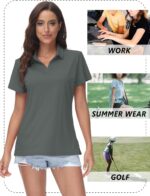 TACVASEN Women's V-Neck Polo Shirts UPF 50+ Short Sleeve Sun Protection Quick Dry Golf Polos Collared Shirt - Image 8