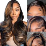 28 Inch 13x6 Ombre Lace Front Wigs Human Hair 200 Density 1B/30 Highlight Ombre 13x6 HD Transparent Lace Front Wigs Human Hair Colored Balayage Wig Body Wave Human Hair Wigs for Women - Image 2