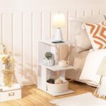 End Table with Charging Station, Narrow Side Table for Small Spaces with USB Ports and Outlets, Bedside Nightstand with Light, Narrow Table for Living Room, White ETWT18E01Z - Image 3