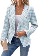 Mina Self 2025 Women's Spring Tweed Blazer Plaid Fashion Slim Fully-Lined Double-Breasted Casual Work Jacket with Pockets - Image 4