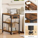 HOOBRO End Table with Charging Station, Simple Rustic Side Table with 3-Tier Storage Shelf, Narrow Nightstand for Small Spaces, for Living Room, Industrial Design, Rustic Brown and Black BF149UBZ01 - Image 8