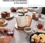 Premium White Ceramic Teapot - Large Teapot with Strainer - 47 oz / 1400 ml - Tea pot with Infuser for Loose Tea - Heat Resistant Handle - Ideal for Gatherings and Tea Party - Image 3