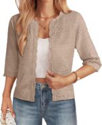 GRACE KARIN Women's 3/4 Short Sleeve Cropped Cardigan Lightweight Button up Crochet Knit Sweater Shrug for Summer Spring - Image 2