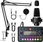 SINWE Podcast Equipment Bundle,Audio Interface with Studio Condenser Microphone for Smartphone & PC,Plug-and-Play Live Sound Card,Perfect for Streaming, Singing, YouTube & Gaming - Image 2