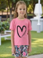 Kids Girl Clothes Heart Print Short Sleeve Top and Shorts Cute Girl Summer Outfits Short Set - Image 3