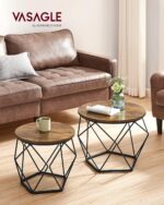 VASAGLE Small Coffee Table Set of 2, Round Coffee Table with Steel Frame, Side End Table for Living Room, Bedroom, Office, Rustic Brown and Ink Black - Image 3