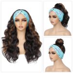 xccoco Long Wavy Headband Wig for Women Black Wigs with Brown Blonde Highlight 200% Denisty Headband Wigs Put On and Go Glueless Wig Long Synthetic Wig for Women Party Daliy Use - Image 3