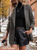 Mina Self 2025 Fall Women's Plaid Houndstooth Blazer Jacket - Fully Lined Business Casual Elegant Work Suit with Pockets - Image 3