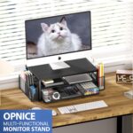 Desk Organizer and Accessories, 2-Tier Computer Monitor Stand Riser with Drawer and 2 Pen Holders, Office Desk Accessories for Office Supplies, Black - Image 7