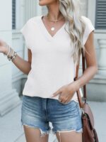 ANRABESS Women Tops Cap Sleeve Textured Dressy Casual V Neck Shirts 2025 Summer Business Work Blouses Outfits - Image 4
