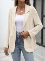 ELLEVEN Womens Linen Blazer Casual Long Sleeve Lightweight One Button Jackets Spring Summer Suit - Image 3