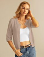 GRACE KARIN Women's 3/4 Short Sleeve Cropped Cardigan Lightweight Button up Crochet Knit Sweater Shrug for Summer Spring - Image 6