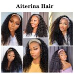 Aiterina Headband Wig Deep Wave 12 Inch Human Hair Headband Wig Curly hair Glueless Human Hair Wigs Machine Made No Lace deep Curly Headband Wigs Natural color - Image 7