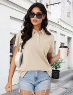 MAGCOMSEN Women's Polo Shirts Cotton Short Sleeve Shirt 3 Buttons Collared Shirts Summer Casual Wicking Golf Tops - Image 7