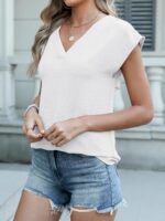 ANRABESS Women Tops Cap Sleeve Textured Dressy Casual V Neck Shirts 2025 Summer Business Work Blouses Outfits - Image 5