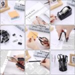 17 in 1 Black Desk Organizers and Accessories Set, 3 Office Desk Supplies Storage Organization, 4 Pens, Stapler, Staples & Remover, Tape & Dispenser, Scissors, Ruler, Clips, Hole Punch, Back to School - Image 6