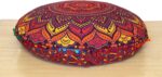CRAFT KALA Large Hippie Floor Pillow Cover Mandala Meditation Cushion Case Pouf Cover Round Poufs Cover Bohemian Floor Cushion Cover Outdoor Fireplace Yoga Living Room Decor 32" New Orange Ombre - Image 3