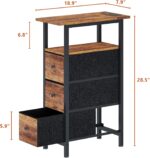 End Table with Charging Station, Narrow Side Table with 3 Fabric Drawers, Skinny Nightstand with LED Light, Slim Bedside Table for Bedroom, Living Room, Small Spaces, Rustic Brown - Image 4