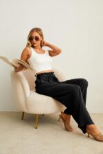 IWOLLENCE Women's Wide Leg Pants with Pockets High Waist Adjustable Knot Loose Casual Trousers Business Work Casual Pants - Image 6