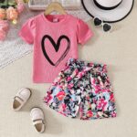Kids Girl Clothes Heart Print Short Sleeve Top and Shorts Cute Girl Summer Outfits Short Set - Image 6